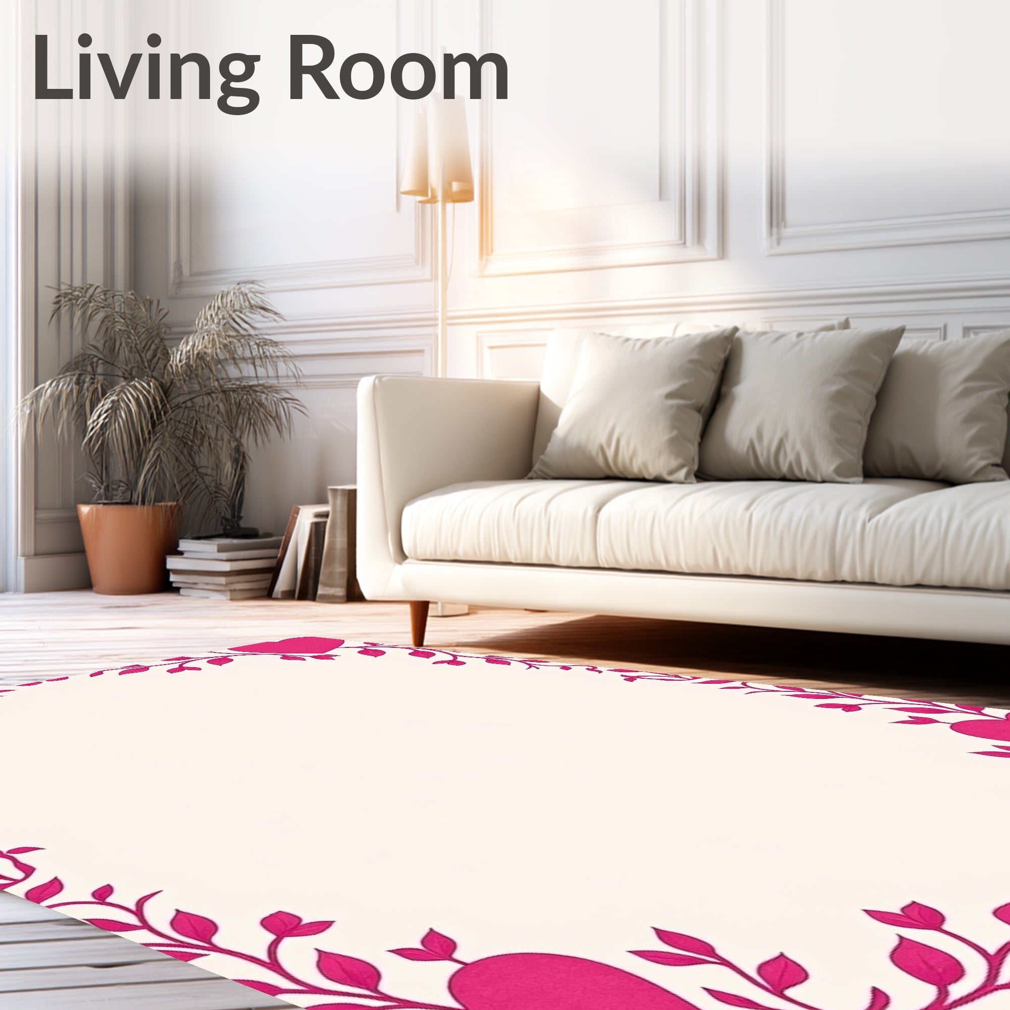 Vibrant Pink Heart Vine Border Rug