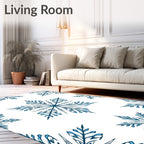 Dark Blue Snowflake Outline Textile Rug