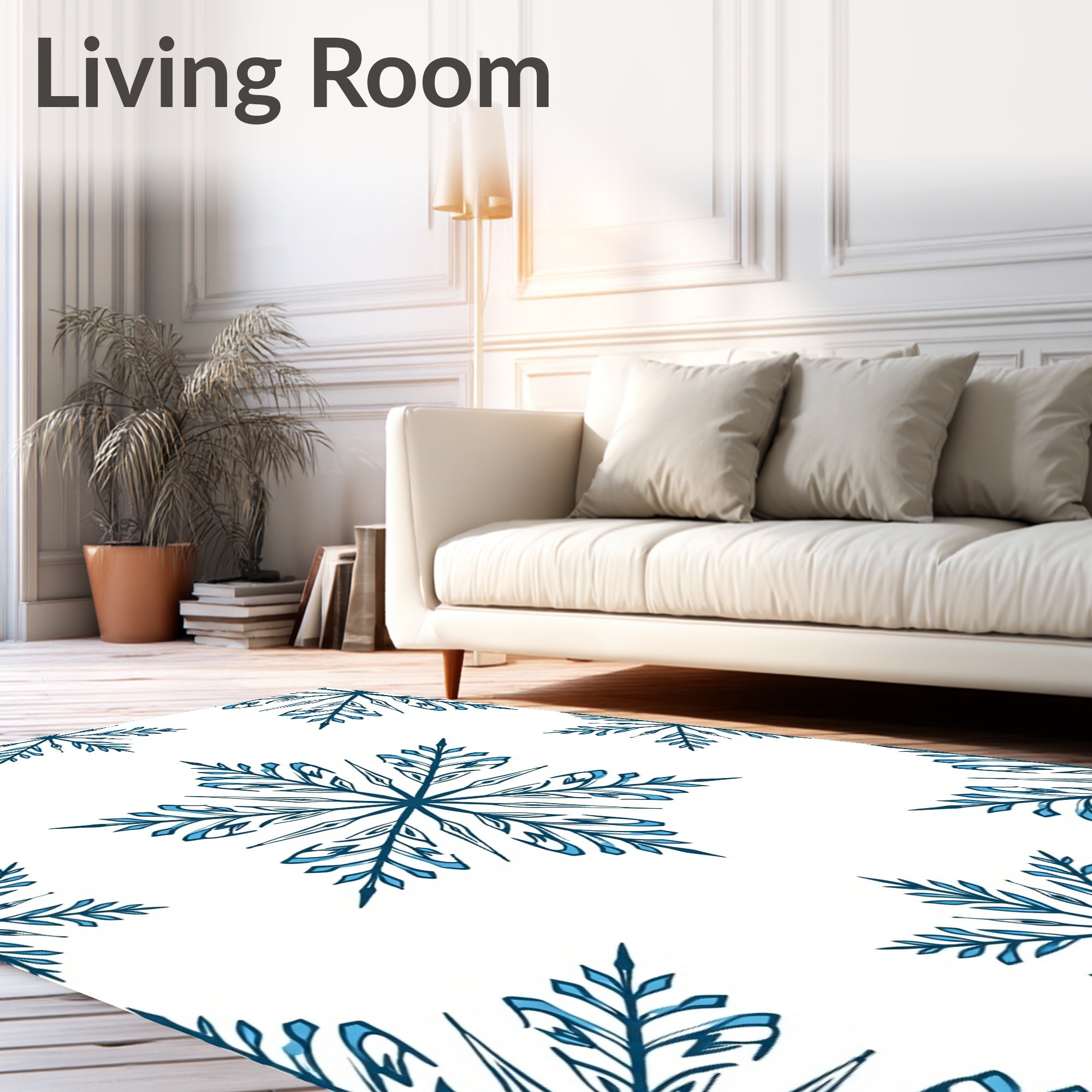 Dark Blue Snowflake Outline Textile Rug