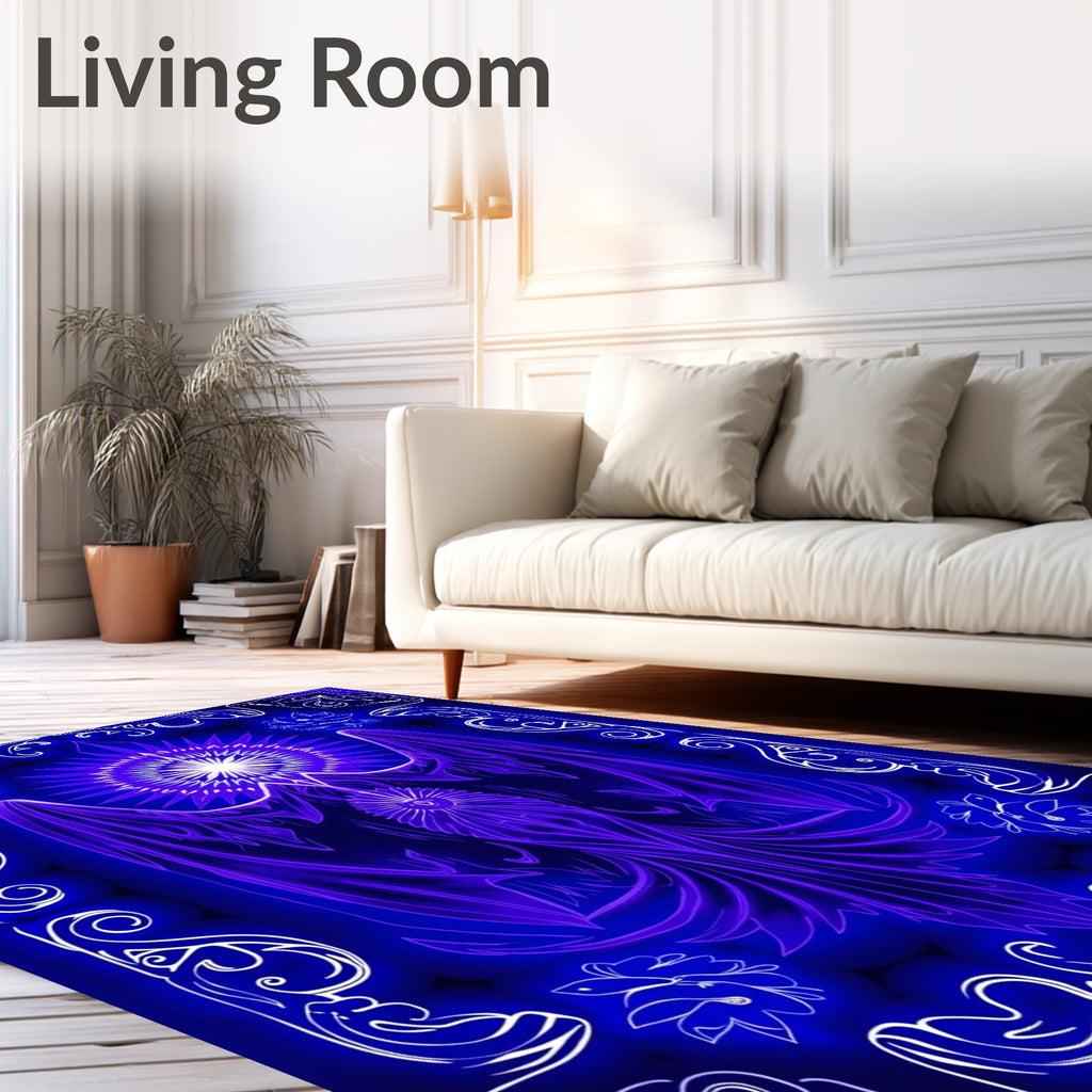 Vibrant Electric Blue Phoenix Symmetry Rug