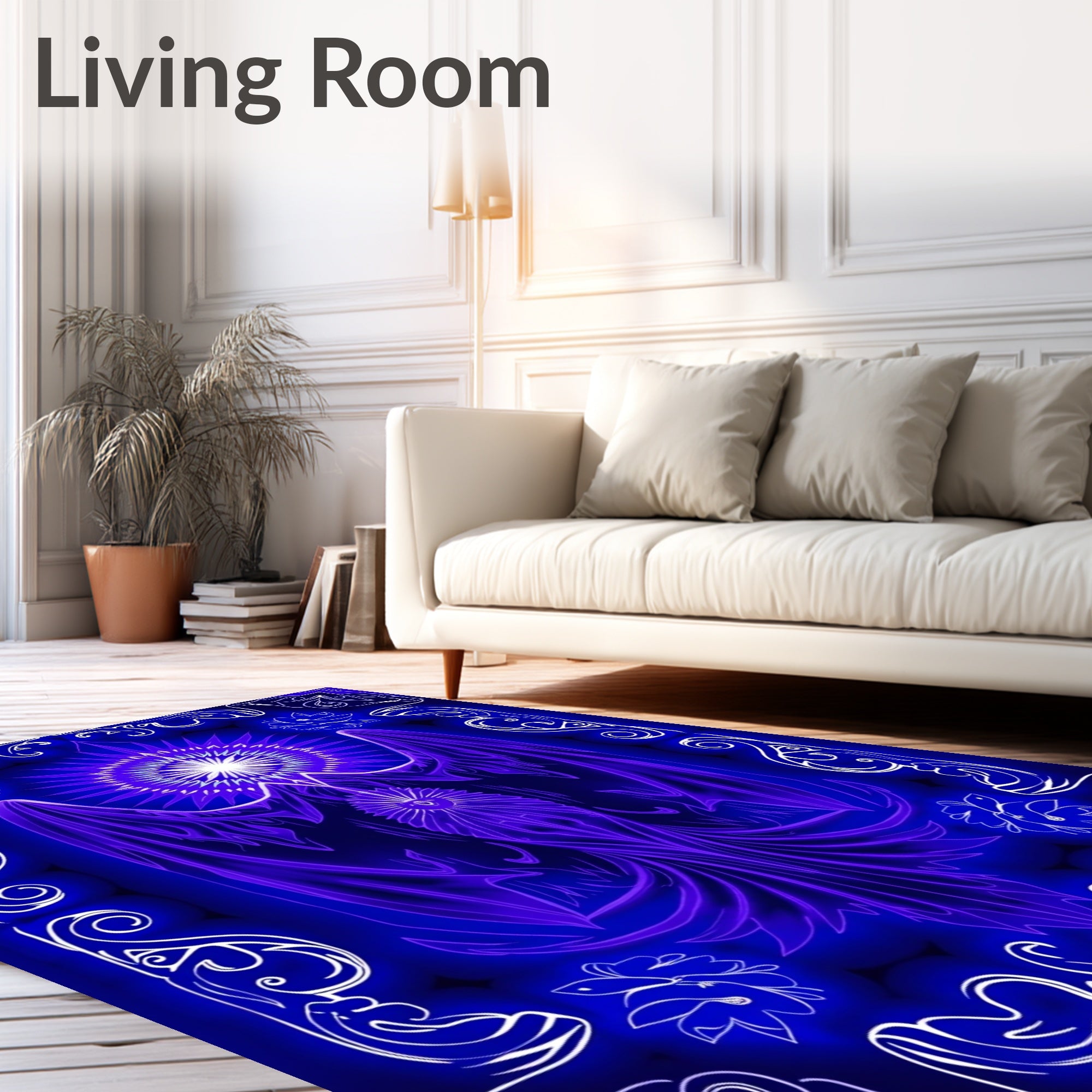 Vibrant Electric Blue Phoenix Symmetry Rug