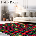 Golden Bell Festive Holly Tartan Rug
