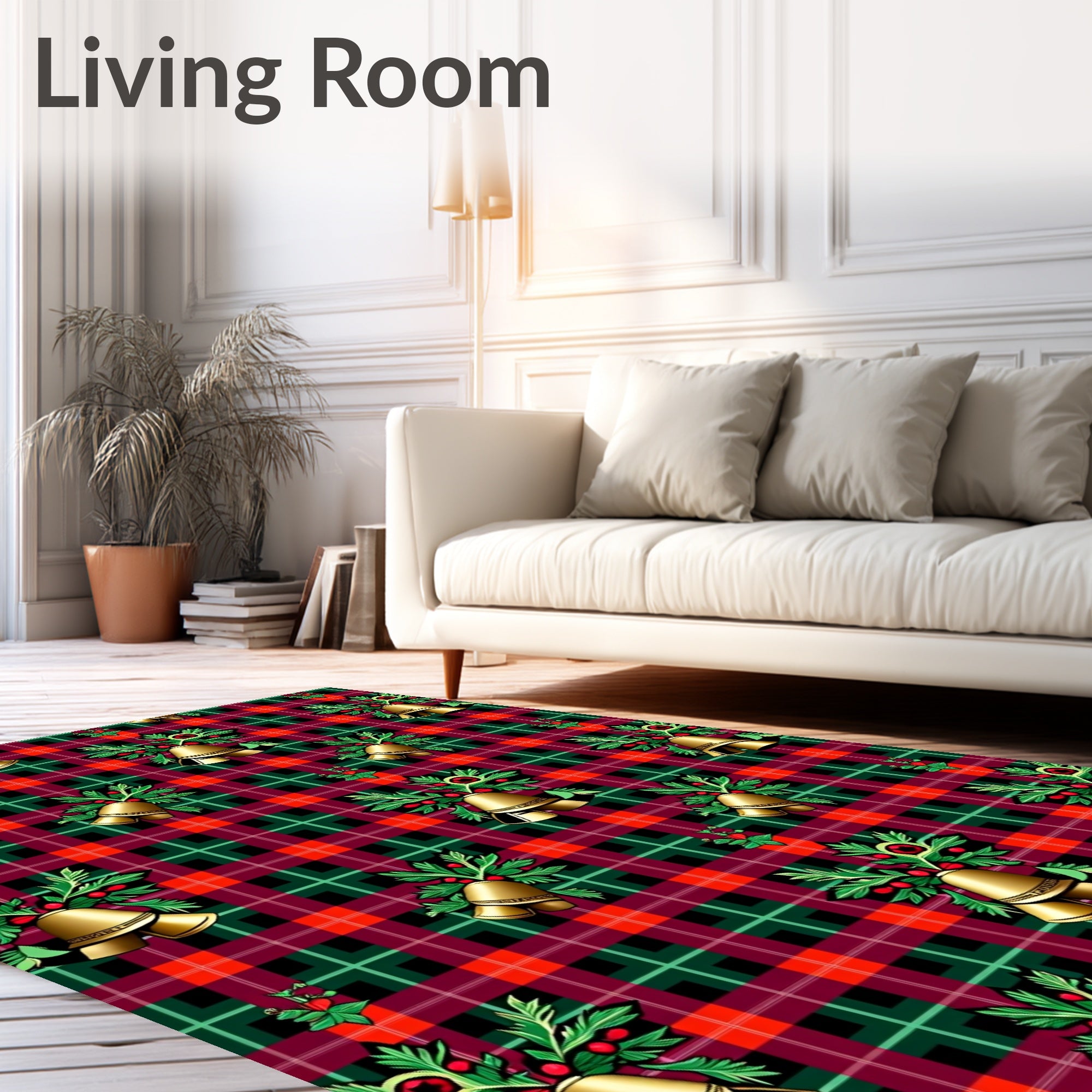 Golden Bell Festive Holly Tartan Rug