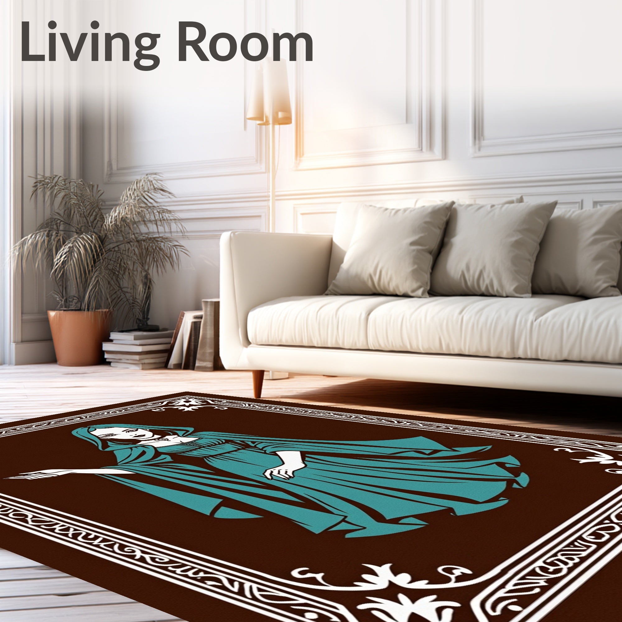 Teal Hooded Sorceress Tribal Frame Rug