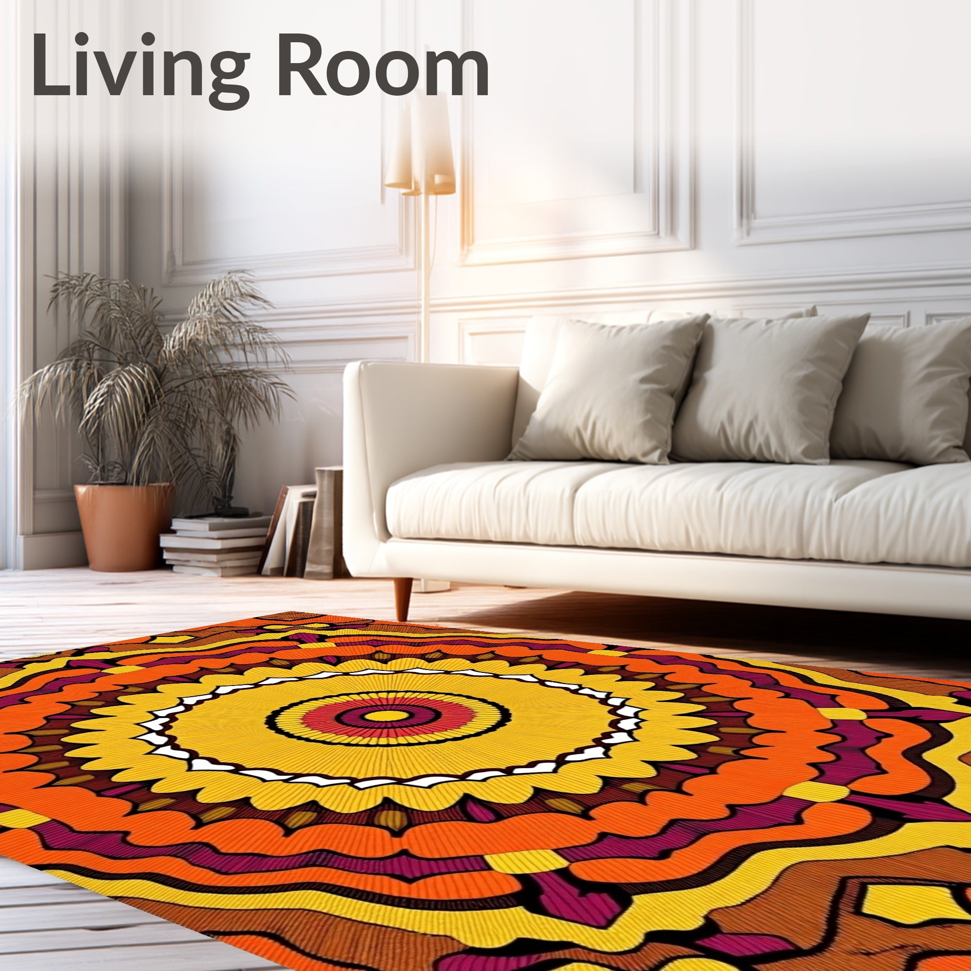 Warm Earthy Tone Sunburst Mandala Rug