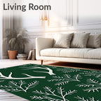 White Antlers on Deep Forest Green Background Rug