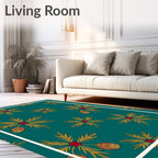 Teal Pinecone Berry Foliage Rug