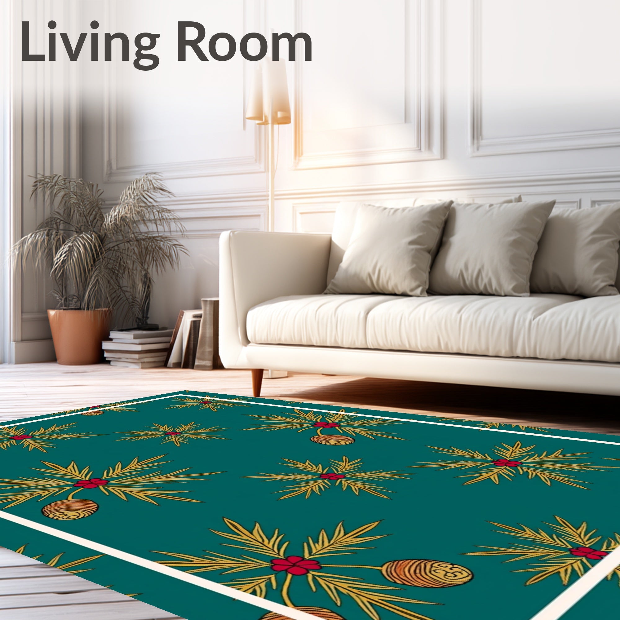 Teal Pinecone Berry Foliage Rug