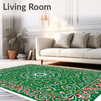 Bright Green Ornate Floral Medallion Rug
