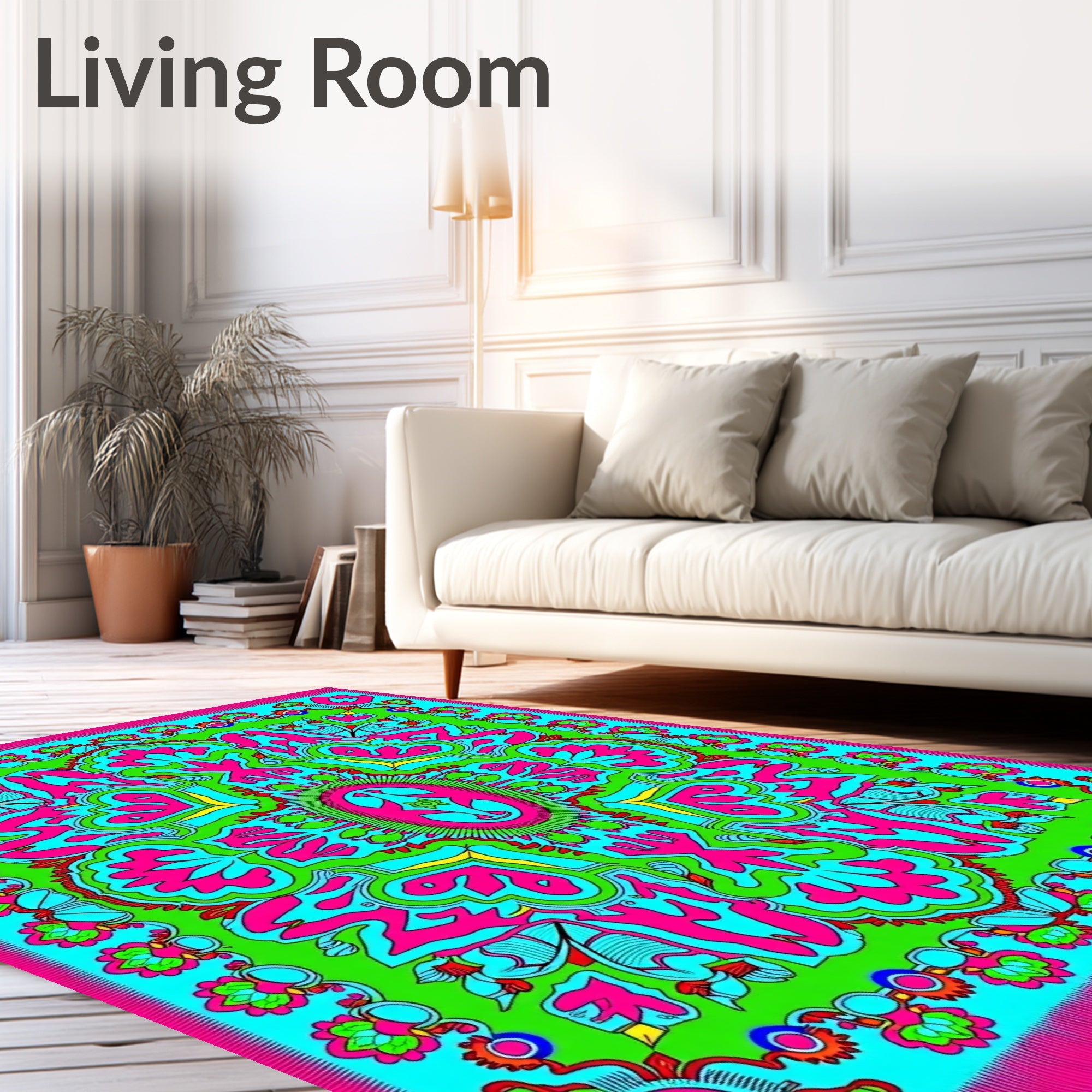 Vibrant Pink and Aqua Floral Medallion Rug