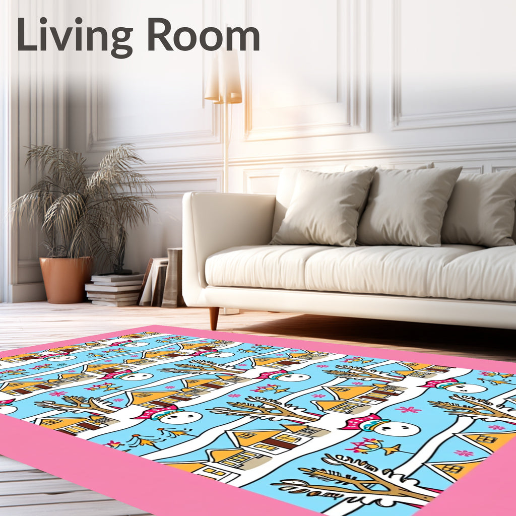 Winter Village Snowman House Scene Rug