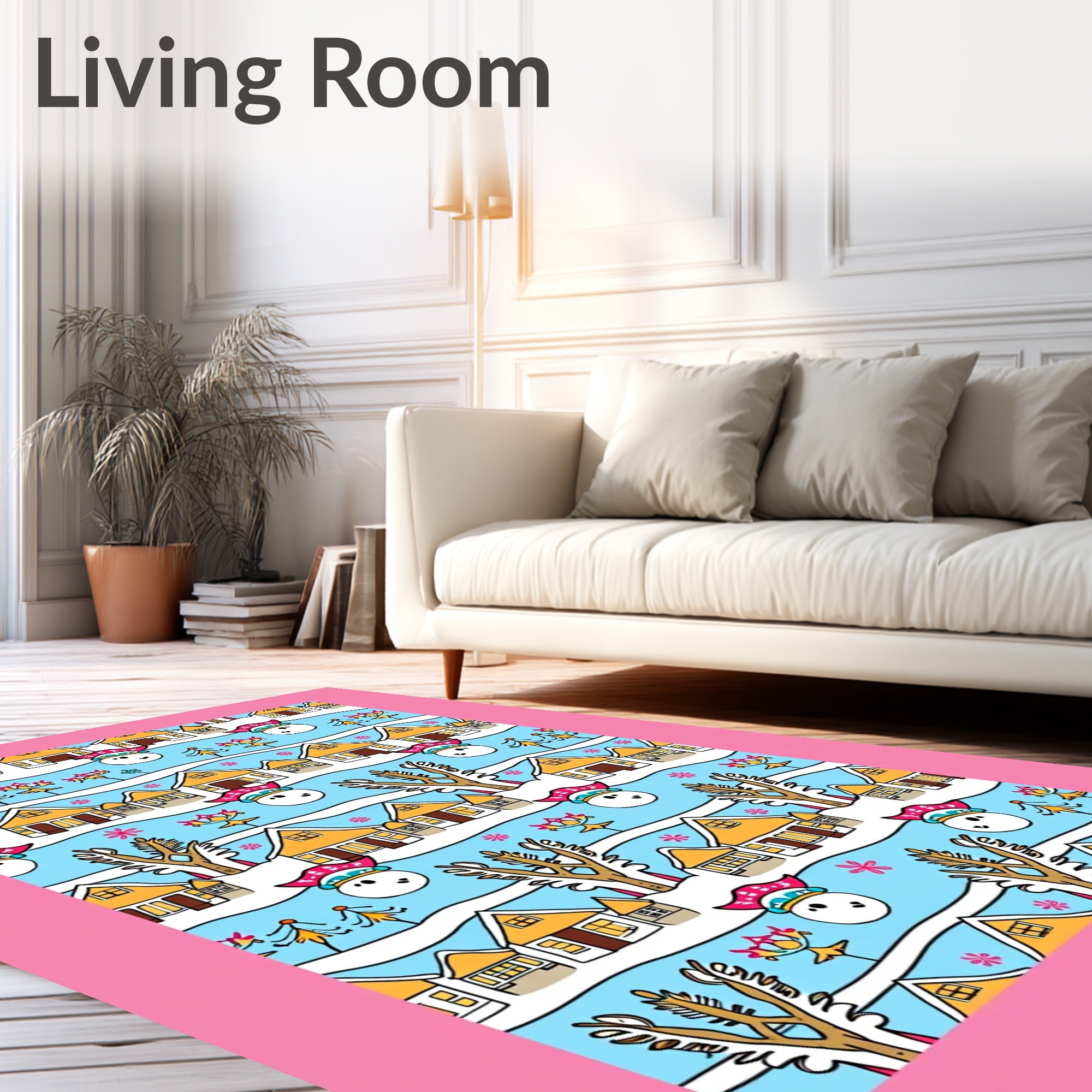 Winter Village Snowman House Scene Rug