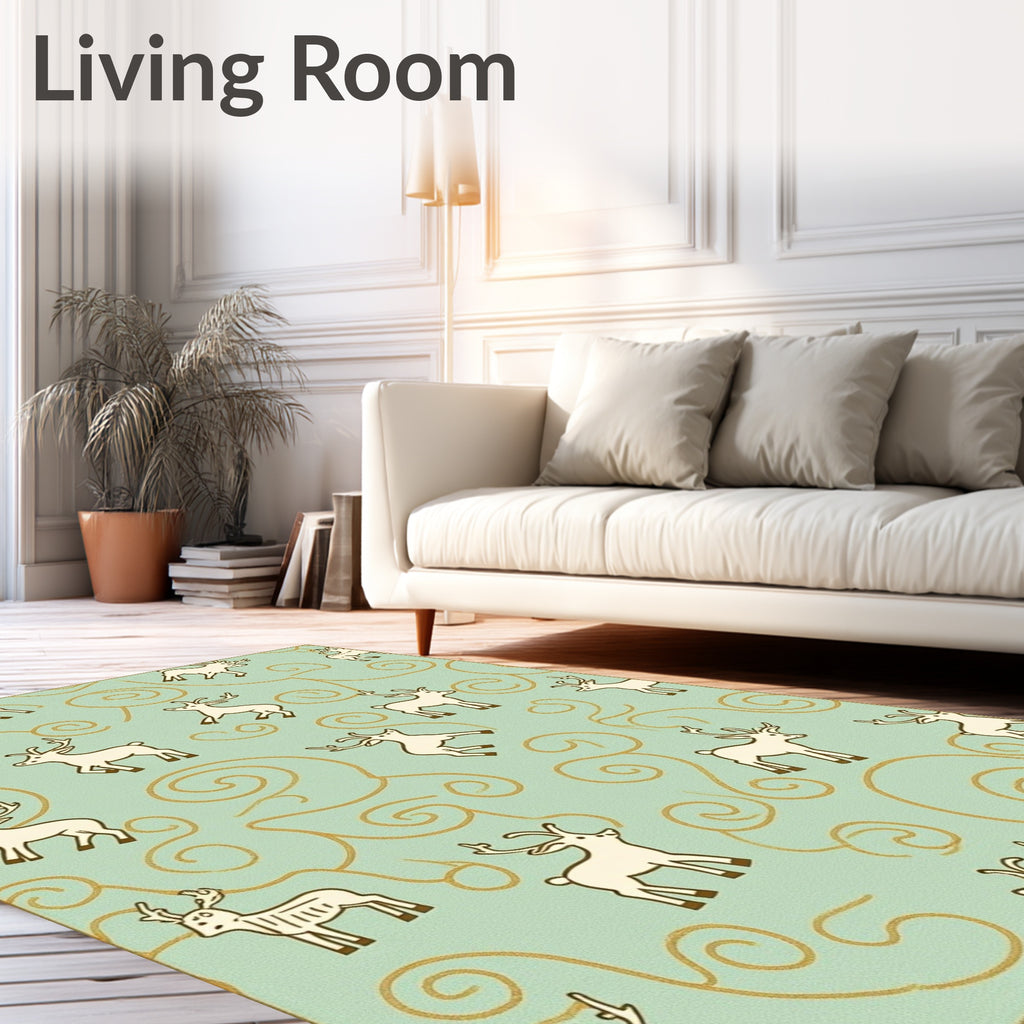 Whimsical White Reindeer Swirls Rug