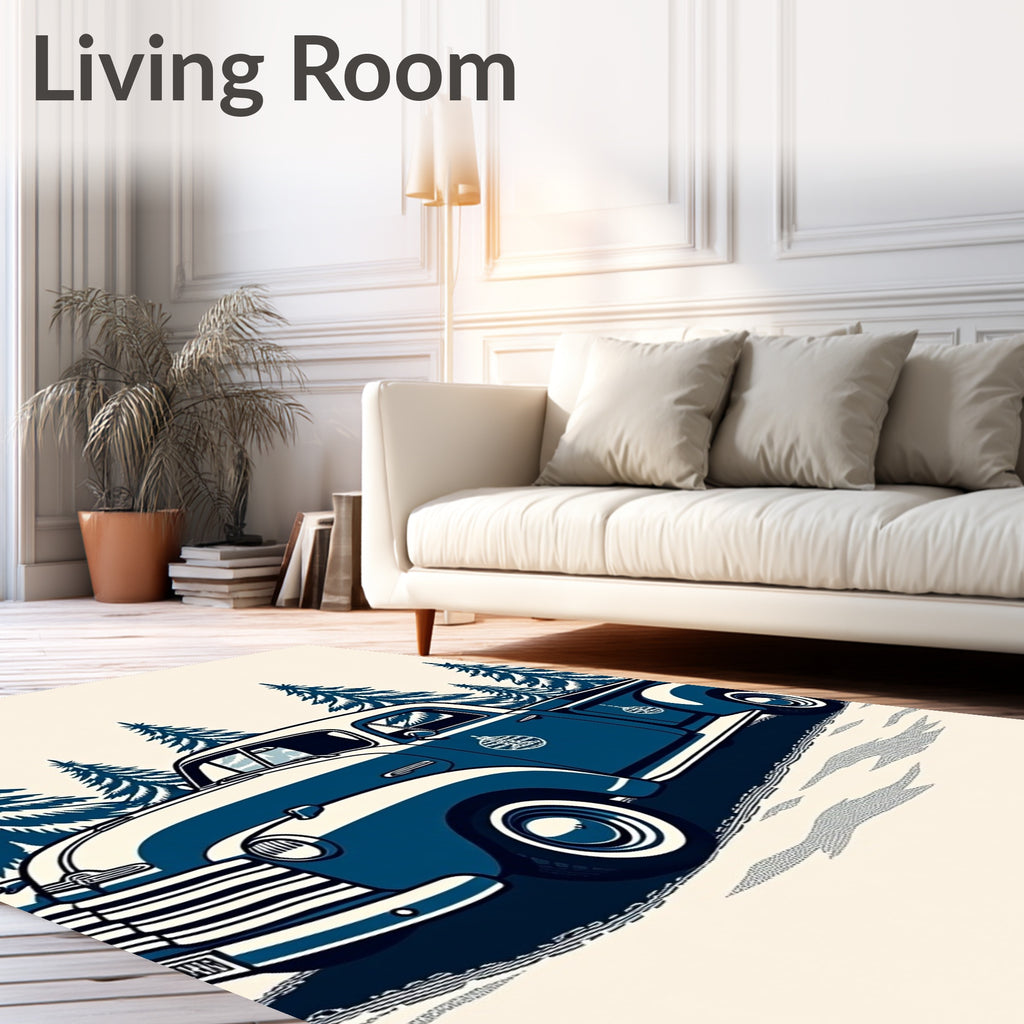 Vintage Blue Pine Tree Pickup Truck Rug