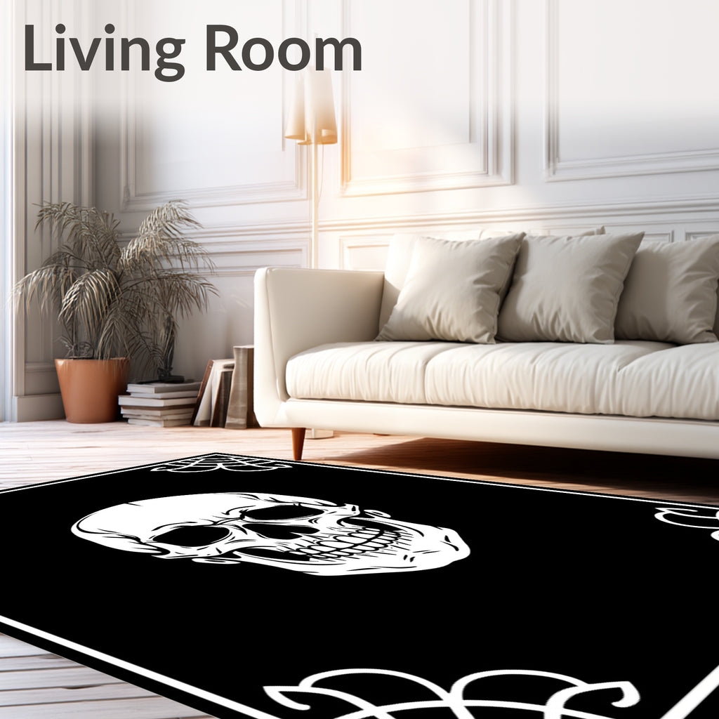 Gothic White Skull Black Spiderweb Rug