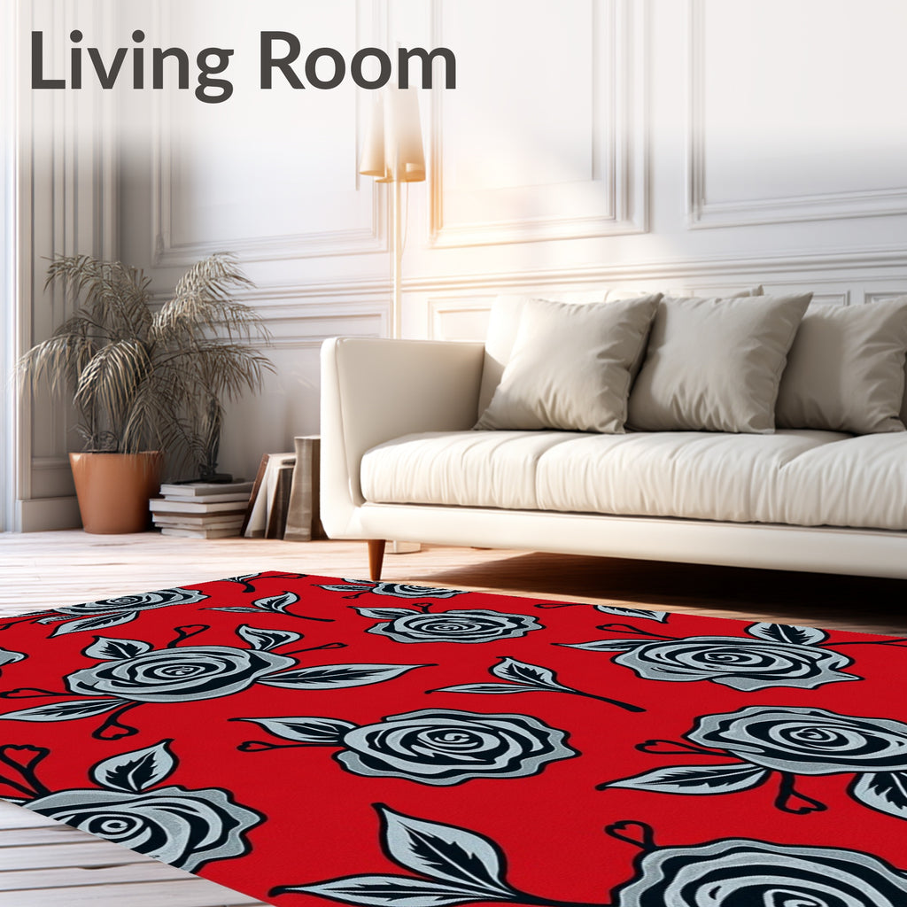 Red Rose Outline Floral Rug