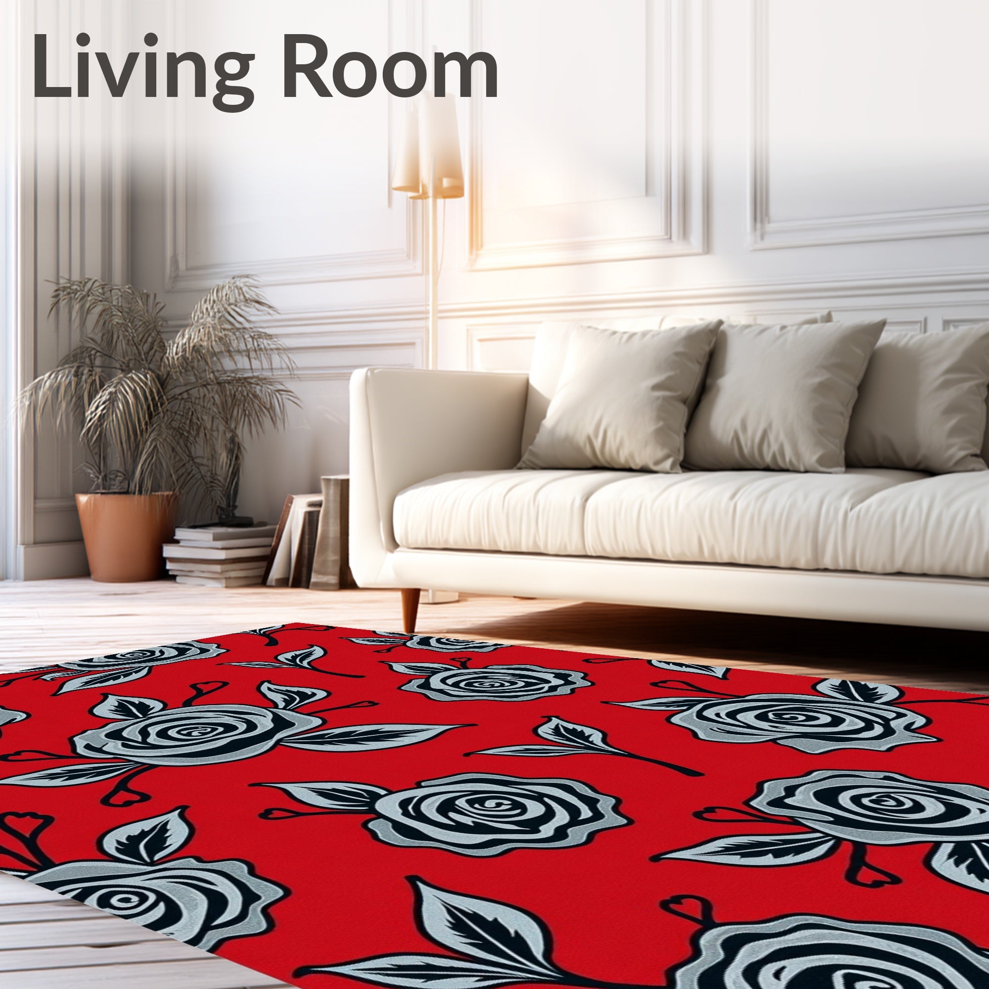 Red Rose Outline Floral Rug