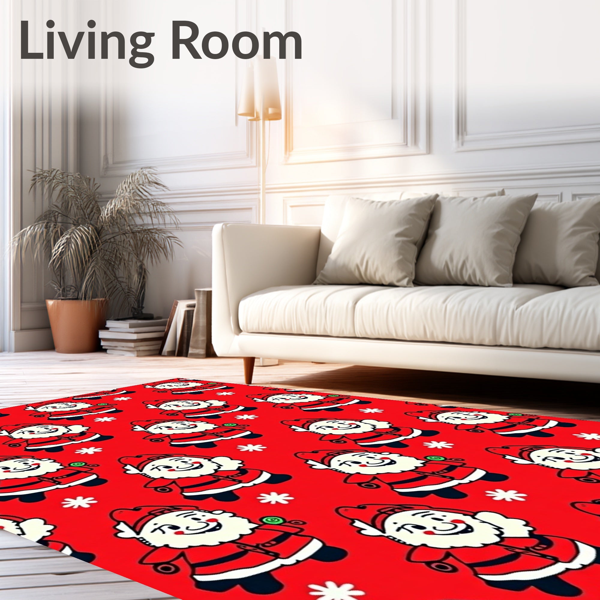 Red Santa Claus Snowflakes Repeating Rug