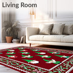 Festive Gnome Border with Red Background Rug