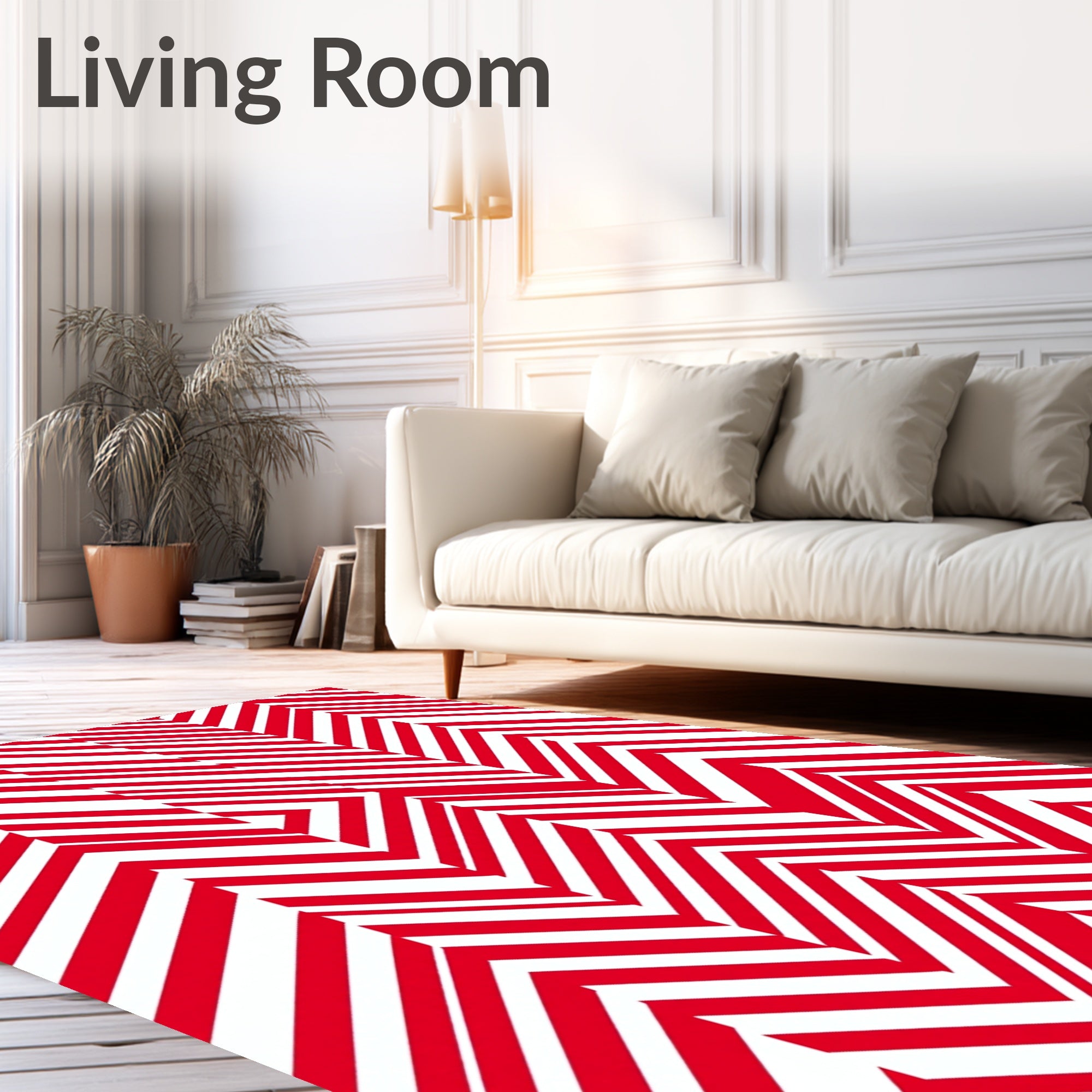 Bold Red Geometric Chevron Rug