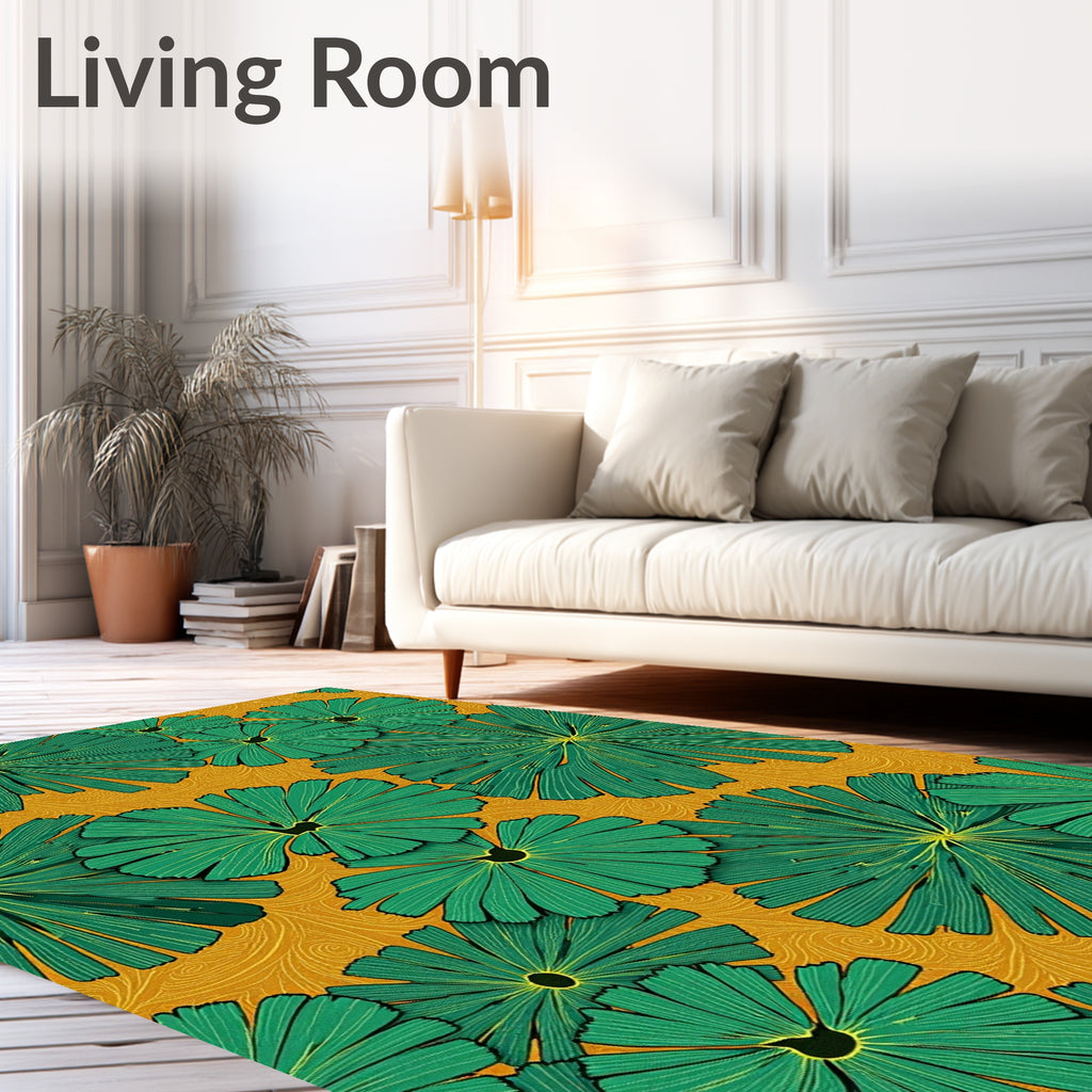 Vibrant Green Lotus Mustard Swirl Rug