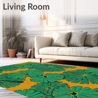 Vibrant Green Lotus Mustard Swirl Rug