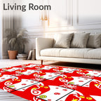 Red White Yellow Abstract Repeating Figures Rug