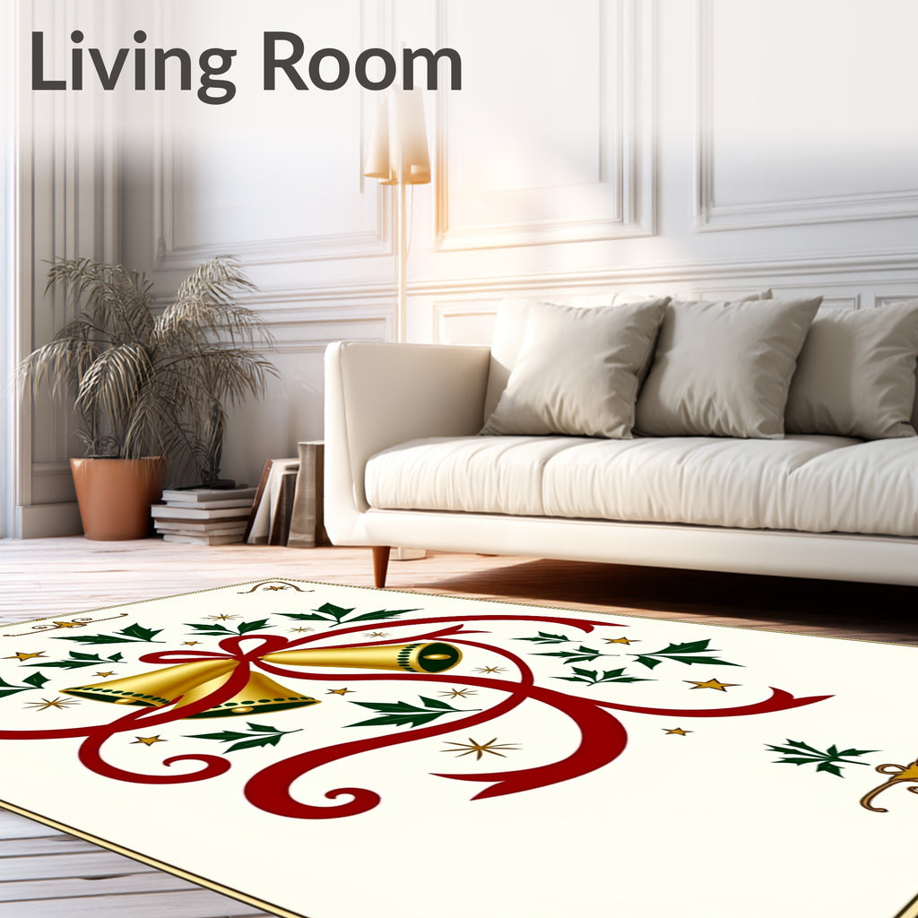 Golden Bells Festive Holly Swirls Rug