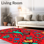 Vibrant Red Hummingbird Floral Garden Rug