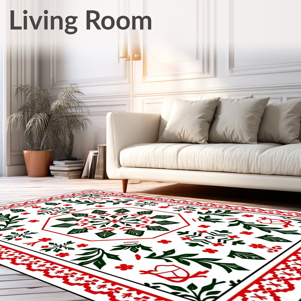 Crimson Green Floral Octagon Border Rug