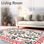 Crimson Green Floral Octagon Border Rug