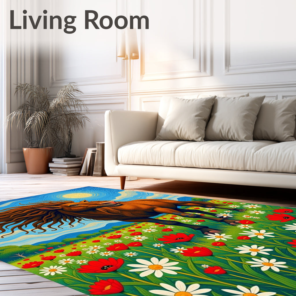 Majestic Horse Wildflower Meadow Sun Rug