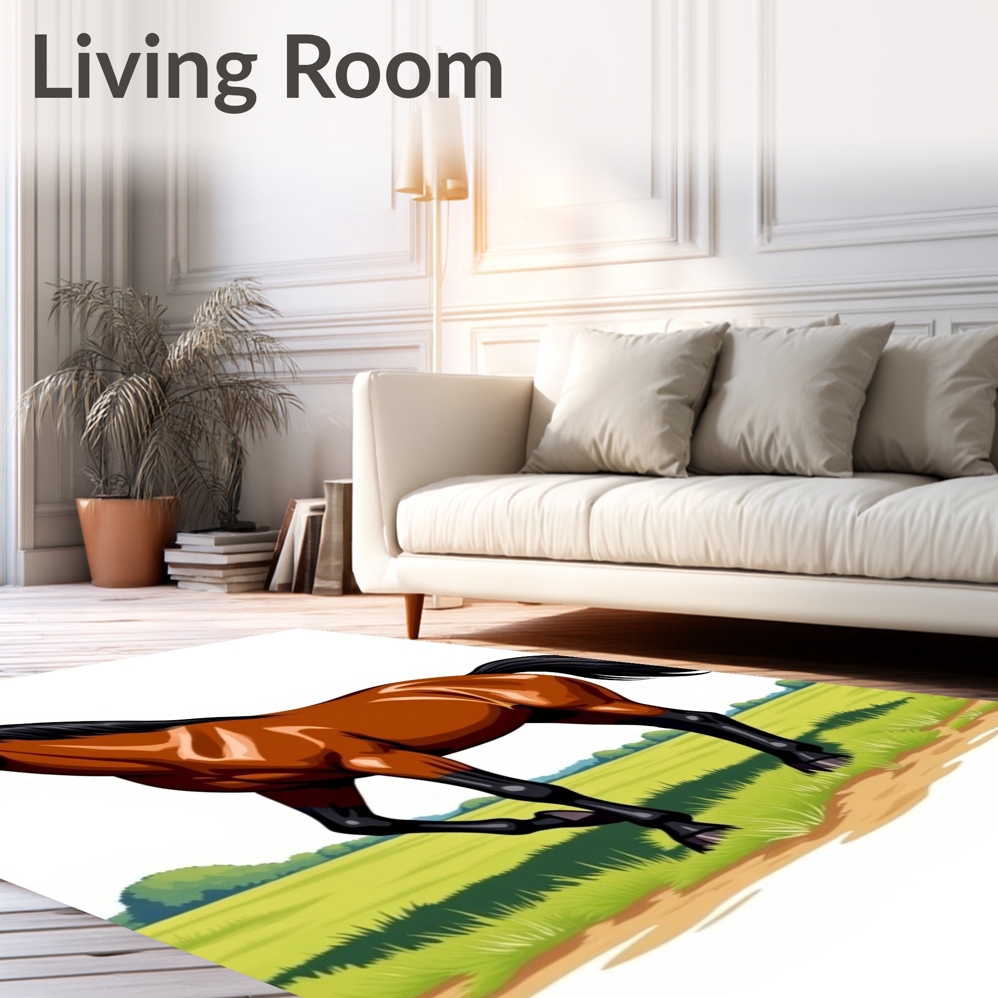 Brown Horse Galloping Through Green Field Rug