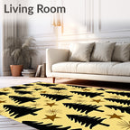 Black Evergreen Stars Yellow Background Rug