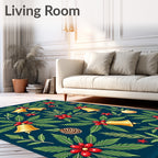 Festive Gold Bells Holly Berries Rug