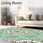 Cream Floral Medallion Mint Green Rug