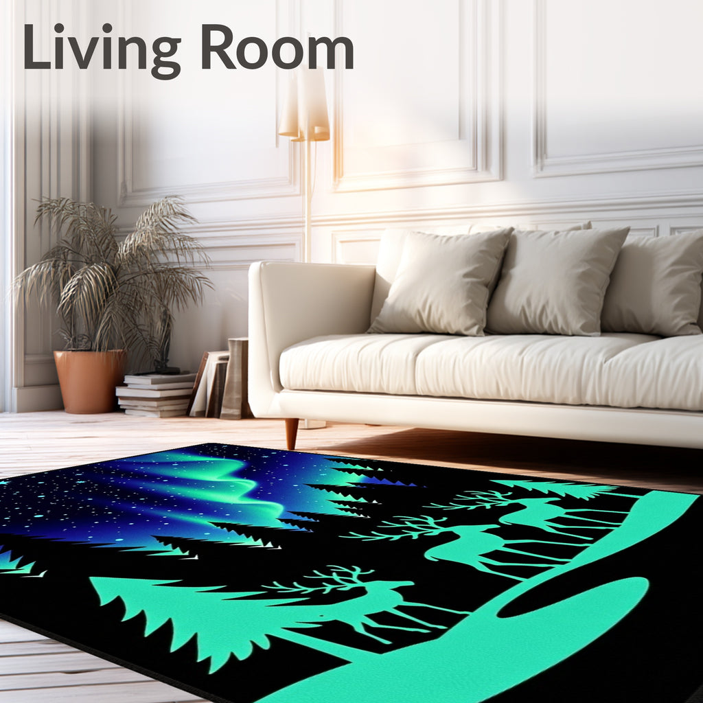 Northern Lights Stag Winter Frolic Rug