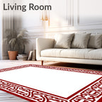 Crimson Interlocking Geometric Border Rug