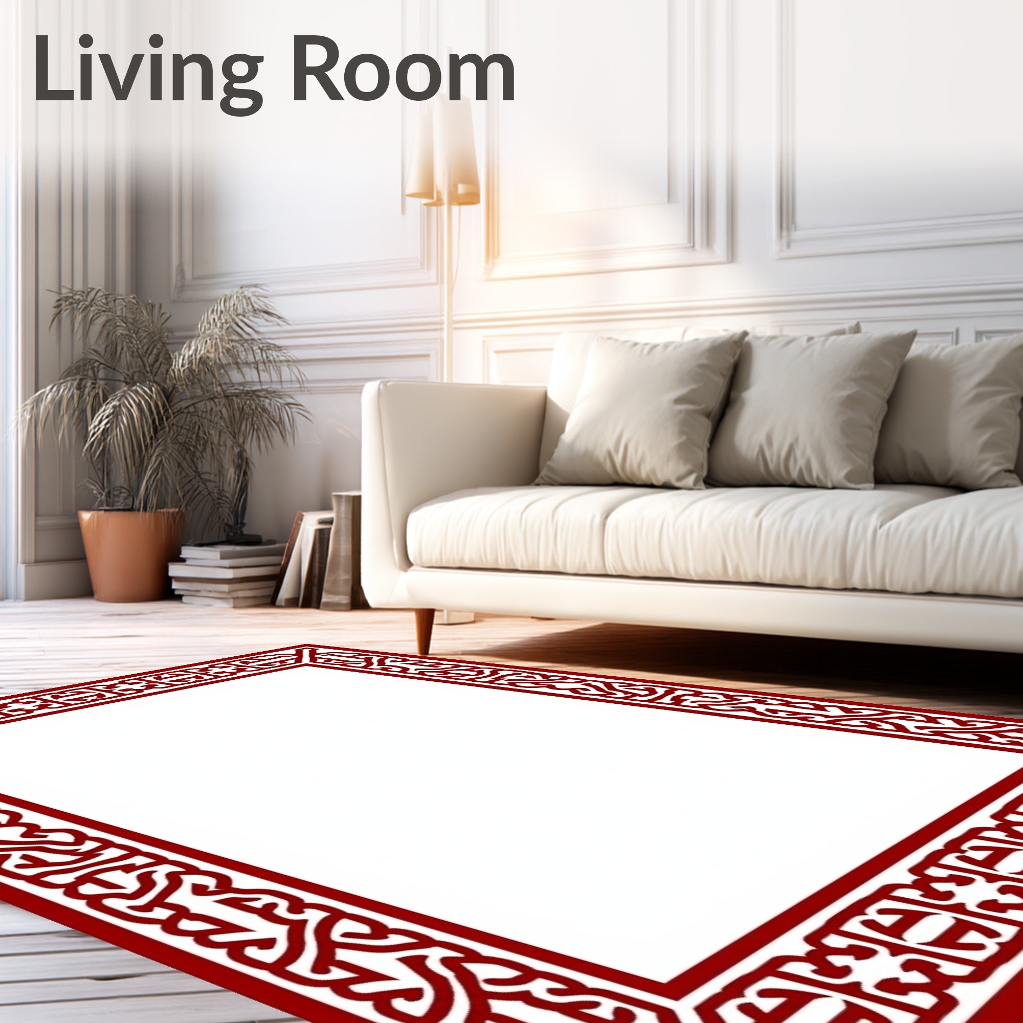 Crimson Interlocking Geometric Border Rug