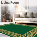 Emerald Green Gold Scroll Border Rug