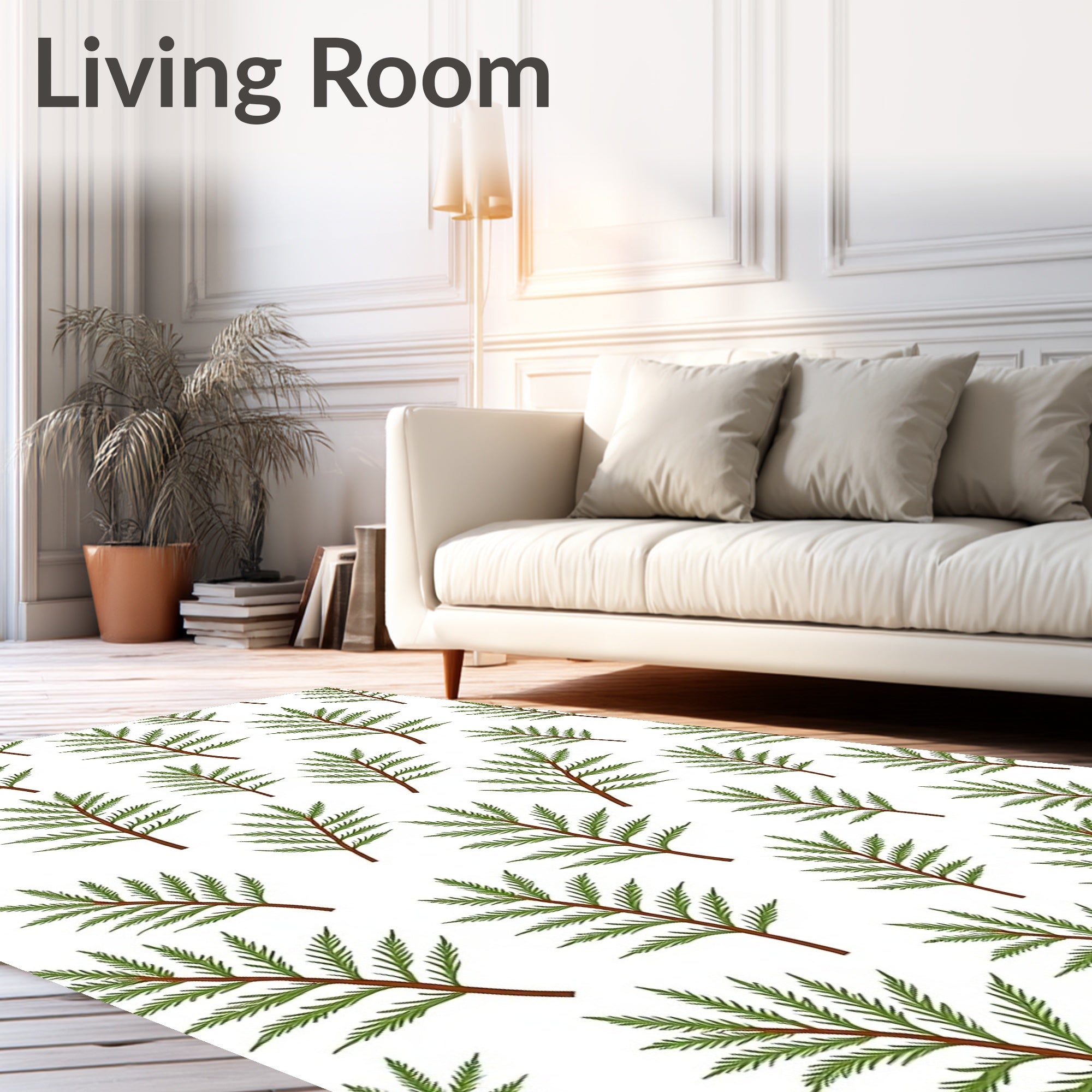 Green Fern Branch Repeating Pattern Rug