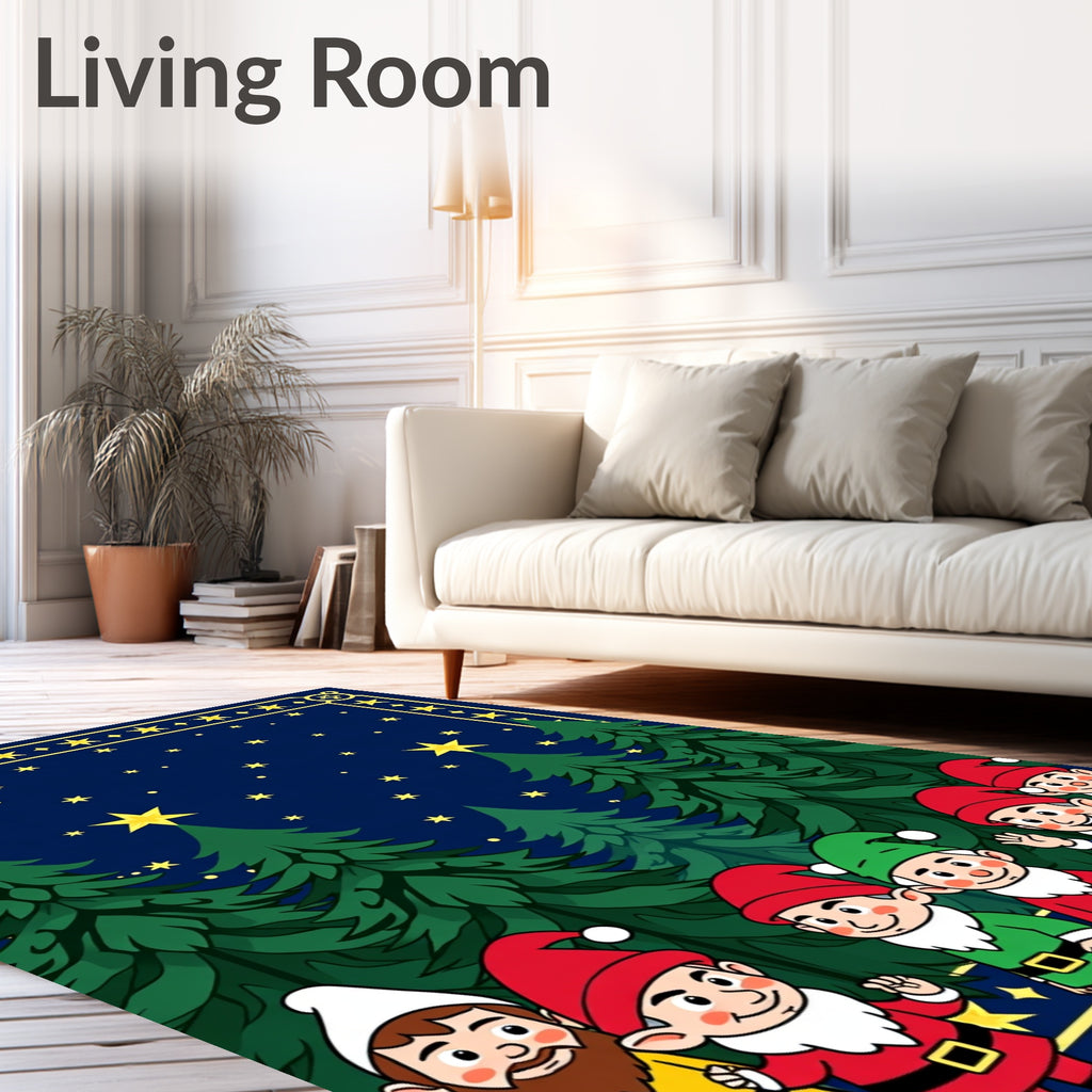 Whimsical Gnome Forest Christmas Night Rug