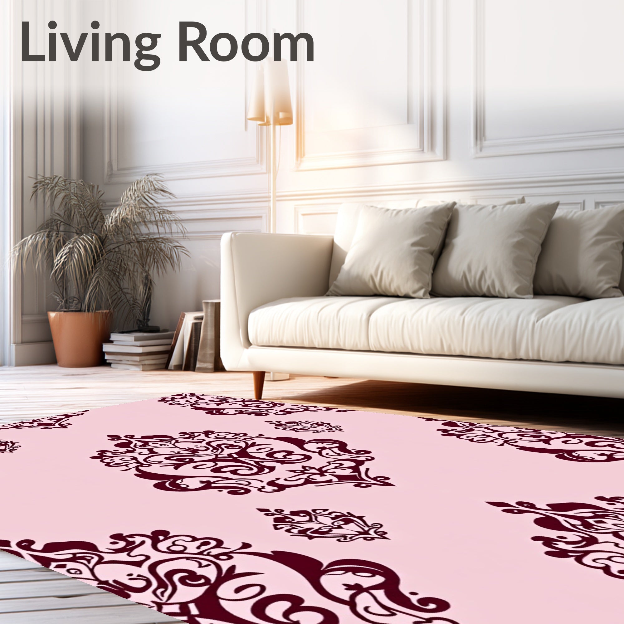 Rich Cranberry Damask Floral Arrangement Rug