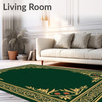 Emerald Green Golden Floral Border Rug