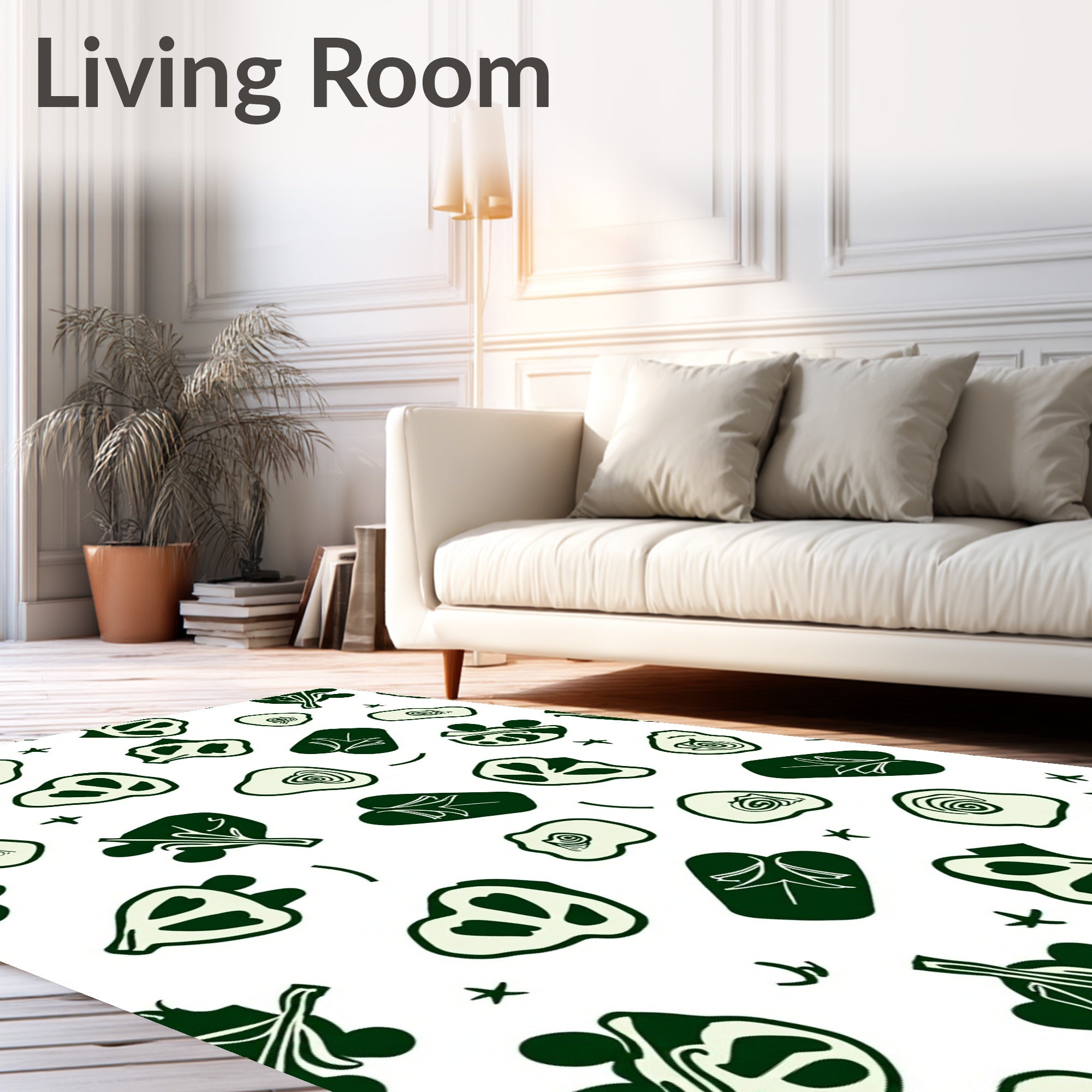 Whimsical Green Botanical Abstract Rug