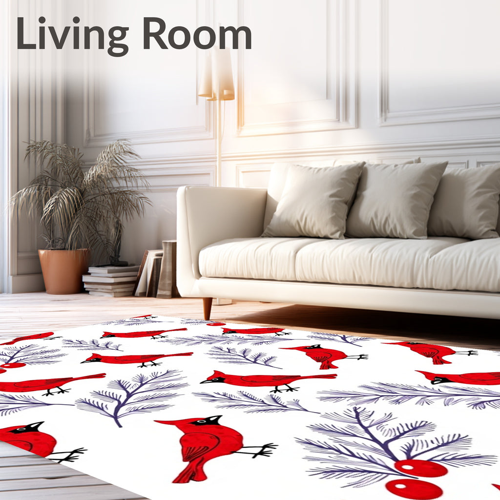 Red Cardinal Winter Berry Branches Rug