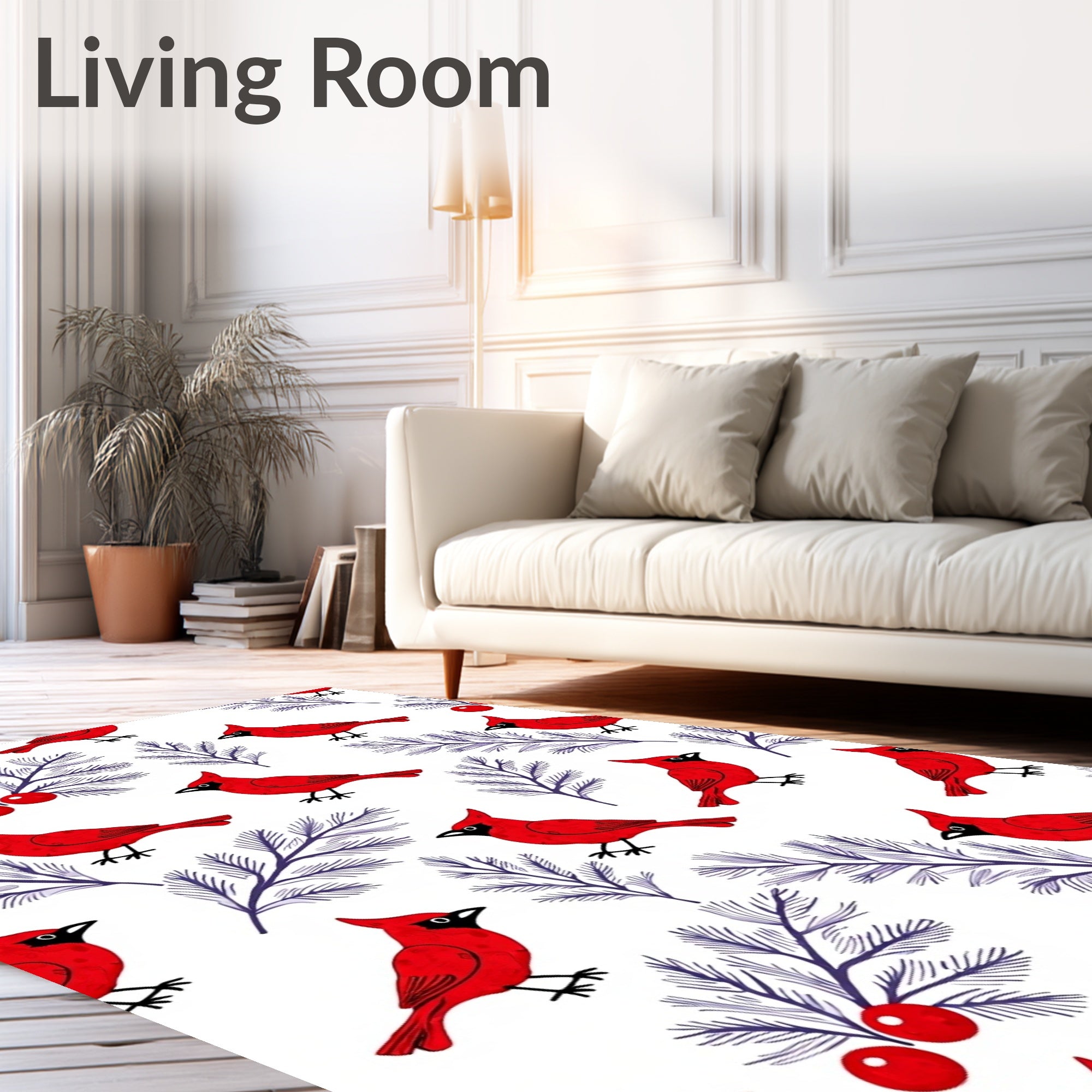 Red Cardinal Winter Berry Branches Rug