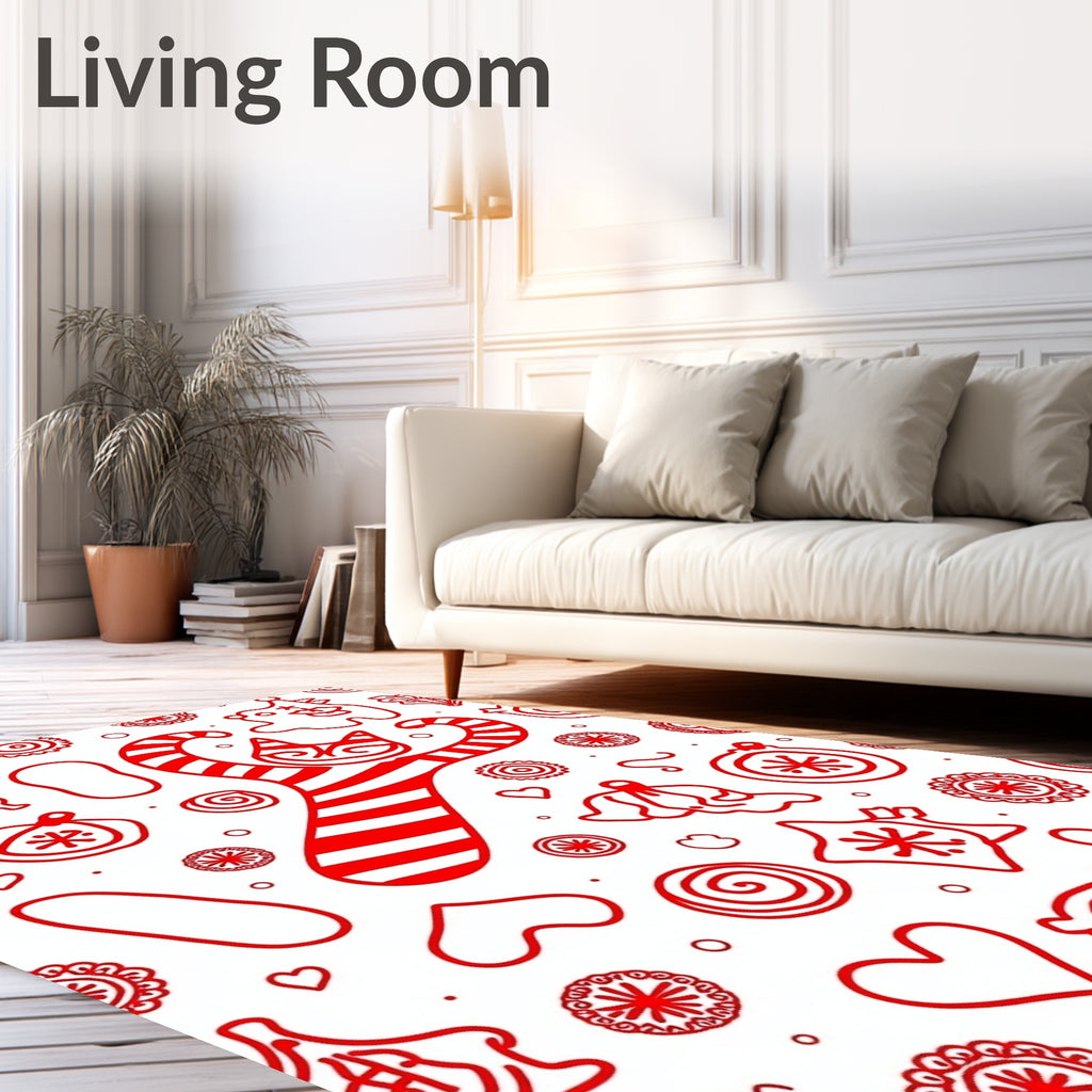 Whimsical Red Cat Candy Cane Elements Rug