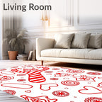 Whimsical Red Cat Candy Cane Elements Rug