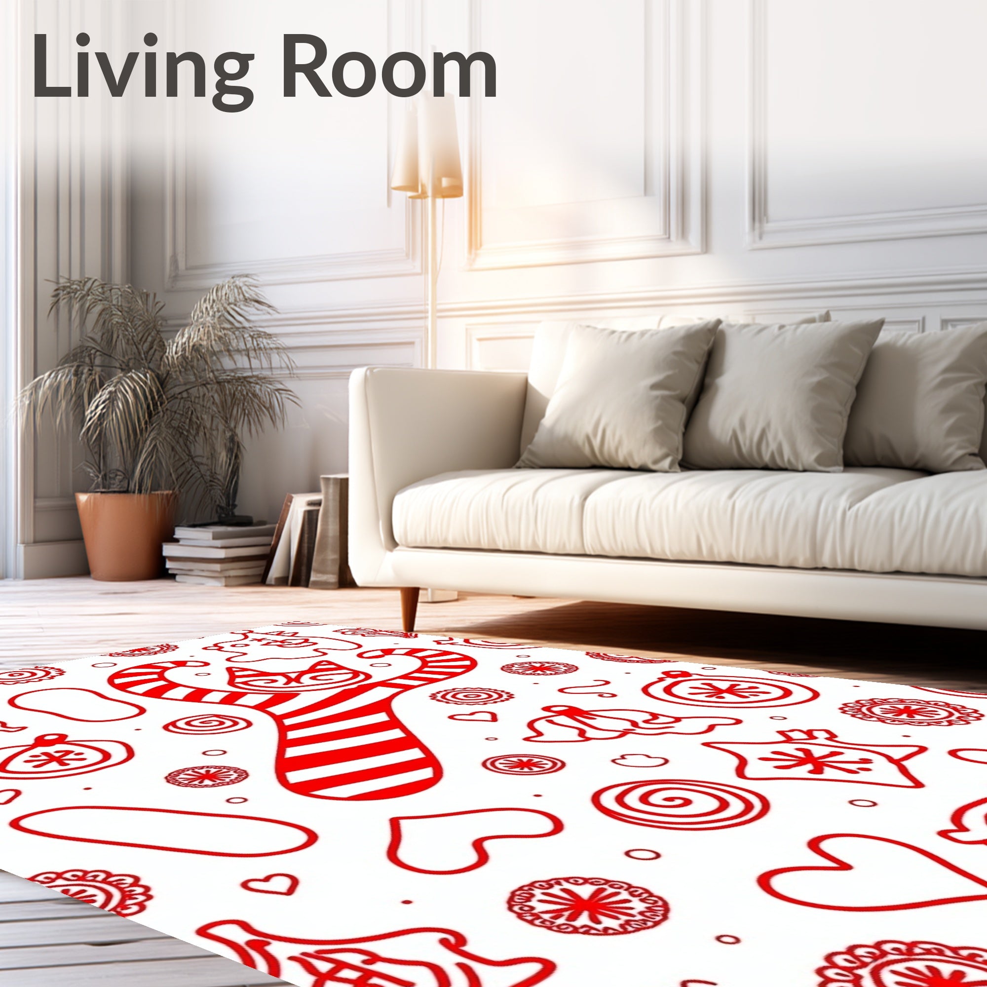 Whimsical Red Cat Candy Cane Elements Rug